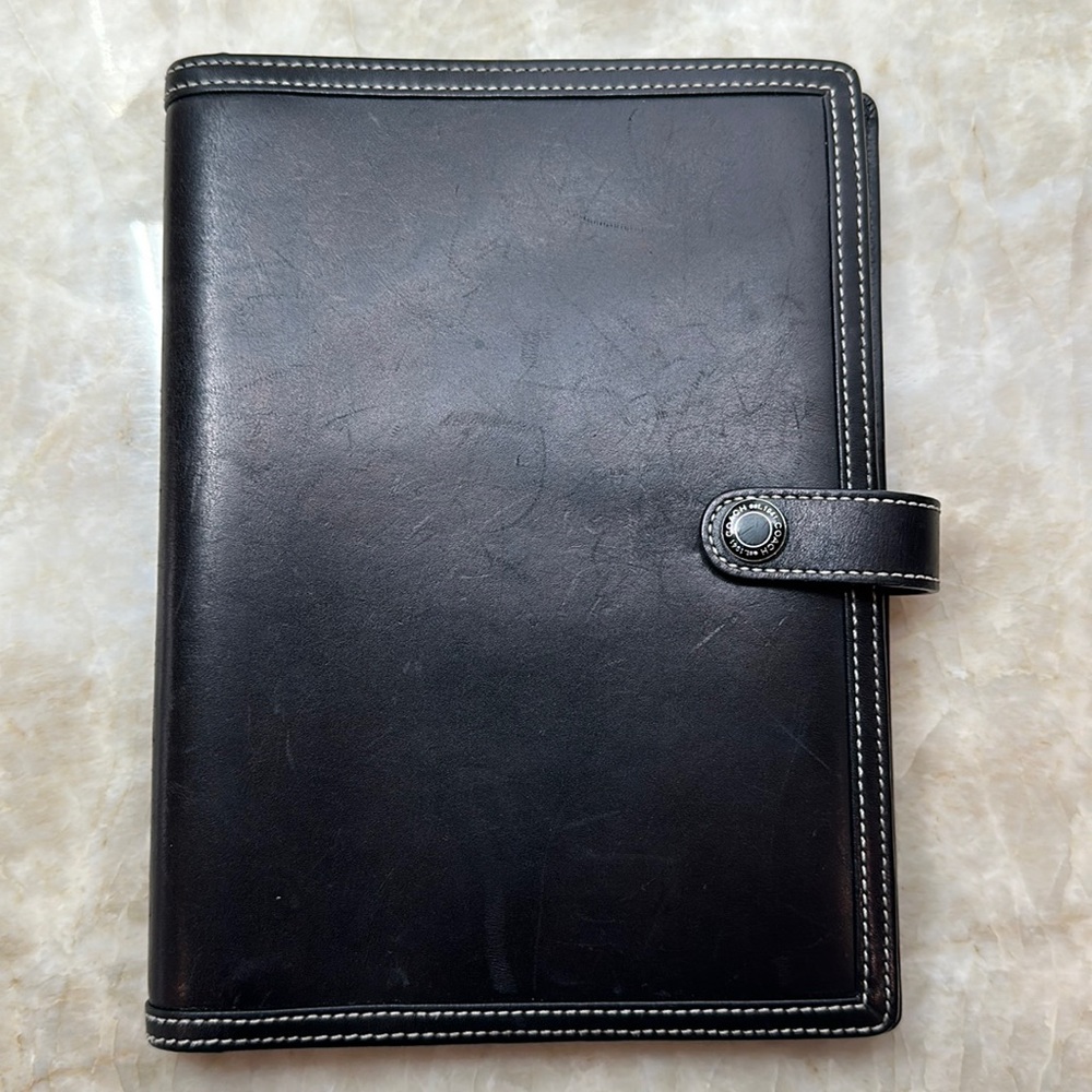 Vintage Coach black leather business bifold mm planner agenda cover